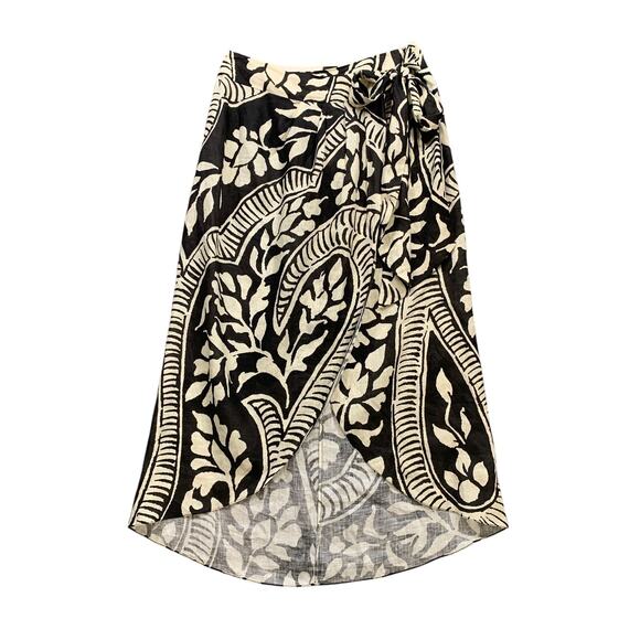 Johanna Ortiz Skirt Women 6 Espresso Cream Zebra Found In India Wrap Tie Linen - Picture 1 of 11